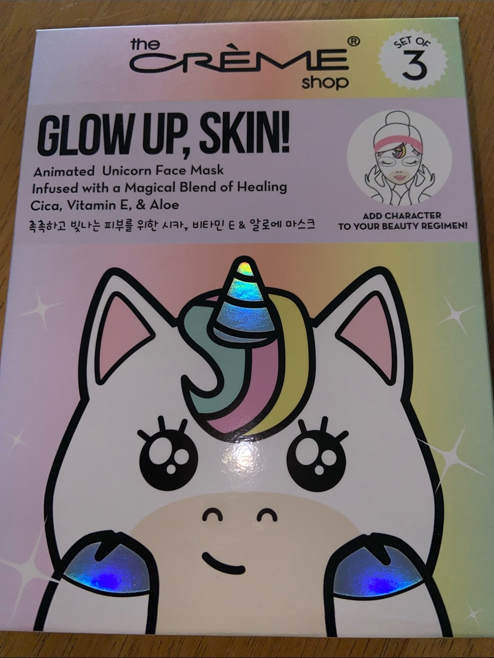 The Creme Shop Glow Up, Skin! Animated Unicorn Face Mask - set of 3 NIB